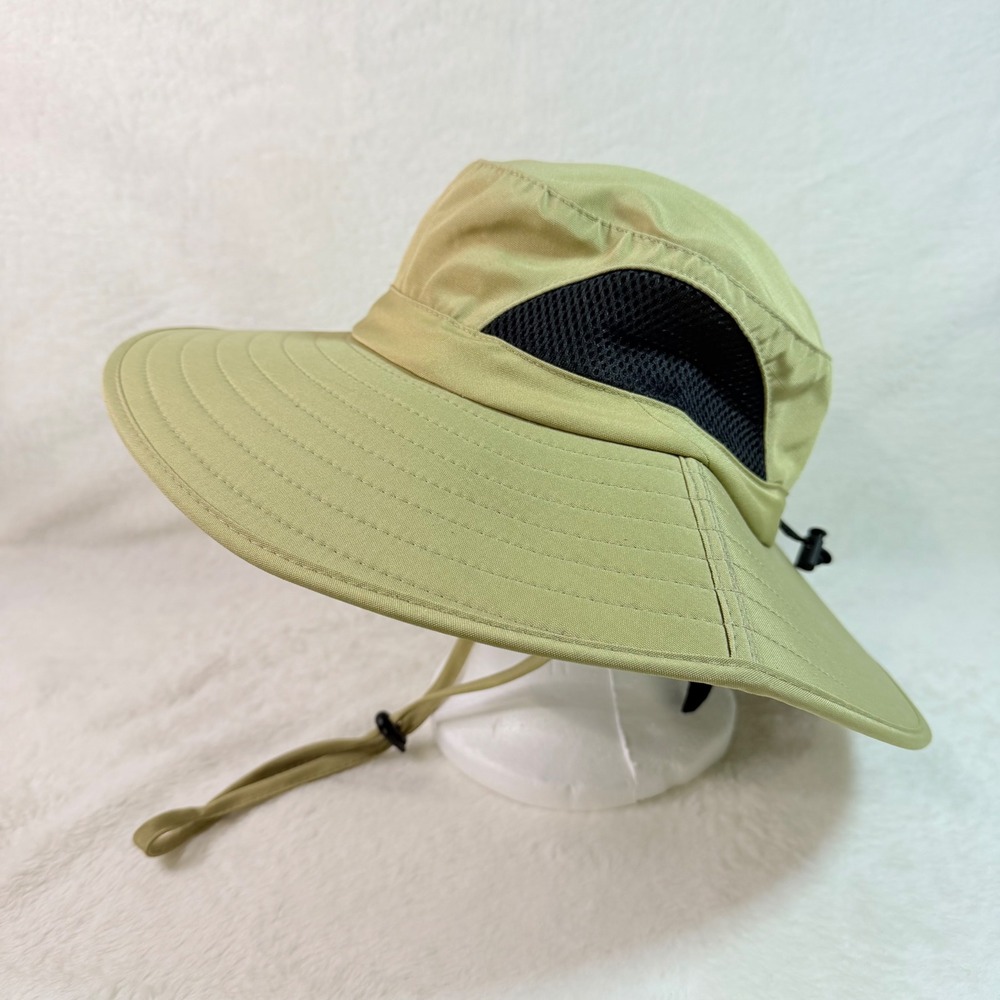Einskey Sun Hat Tan Khaki Wide Brim Mesh Vent Adjustable Chin Strap Fishing Hike